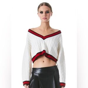 Alice + Olivia Off-the-Shoulder White cashmere/wool sweater